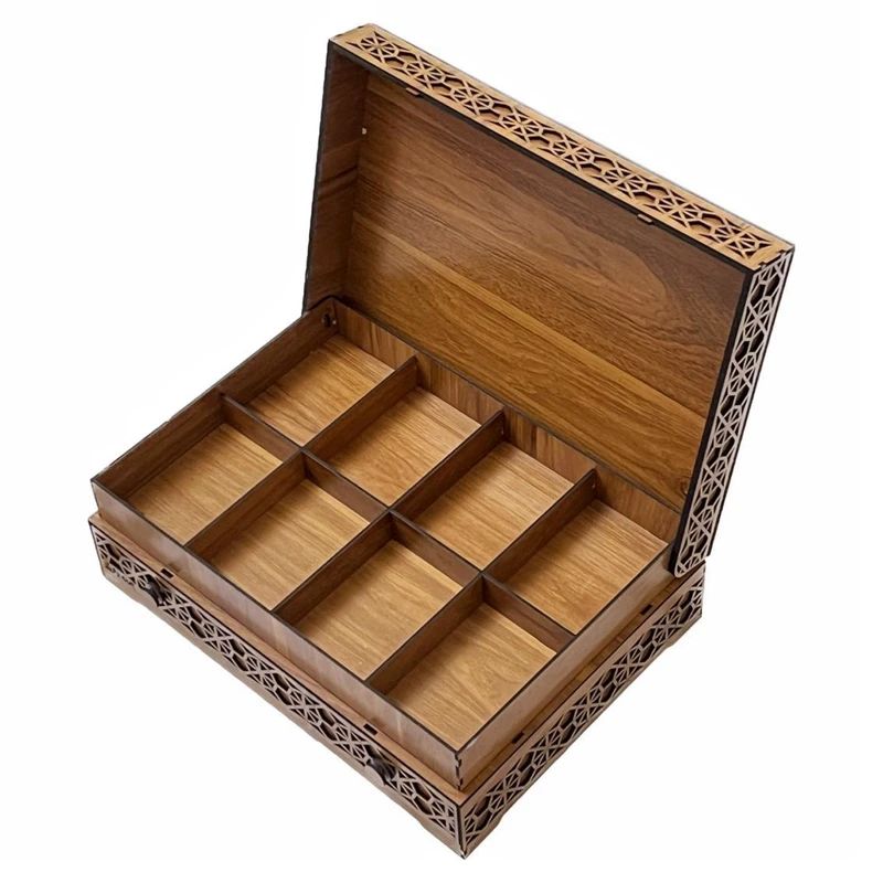 جعبه تنقلات و دمنوش چوبی طرح گلدار مدل کشویی - خرید بی واسطه از تولیدی