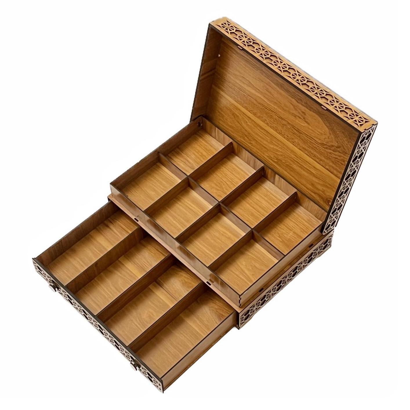 جعبه دمنوش و تنقلات چوبی طرح آجیل میقولی - خرید بی واسطه از تولید کننده