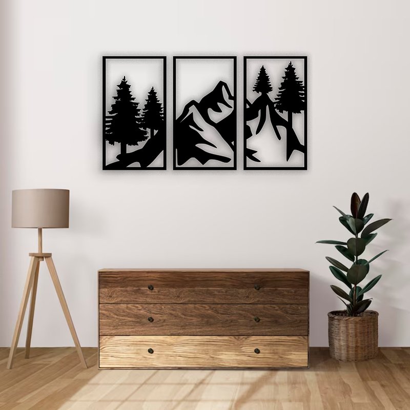 دیوارکوب چوبی طرح درختان کوهستان مدل سه تیکه - خرید بی واسطه از کارخانه