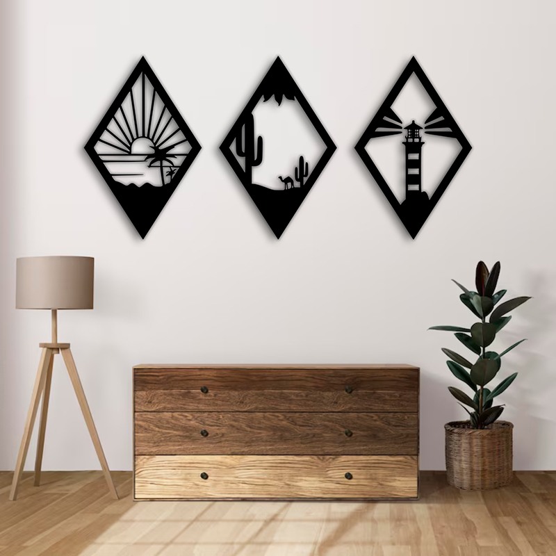 دیوارکوب چوبی طرح فانوس و کاکتوس و غروب - خرید بی واسطه از تولید کننده