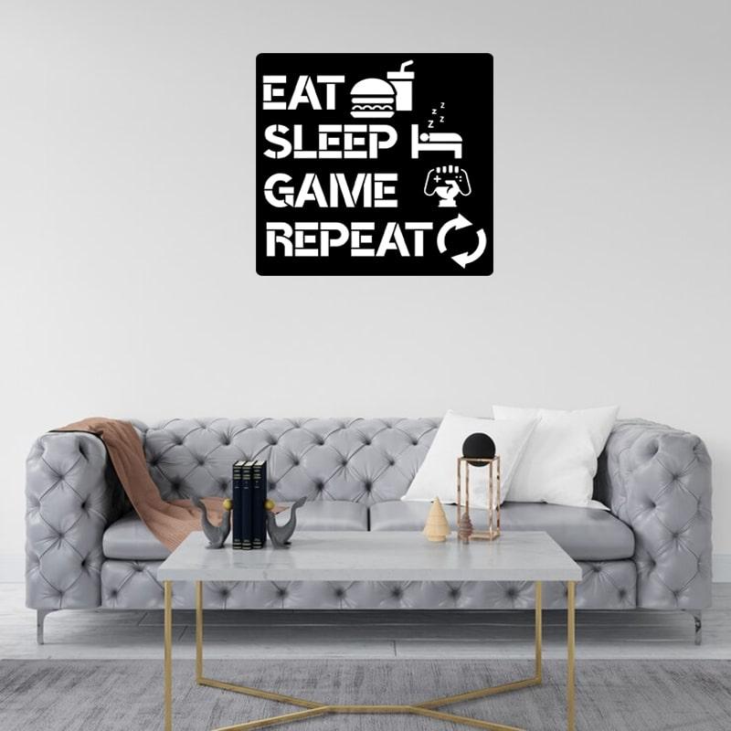 دیوارکوب گیمینگ مدل دولایه چوبی طرح eat sleep game repeat