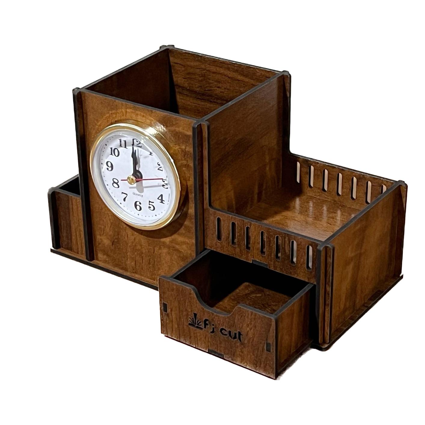 لوازم اداری رومیزی مدل جامدادی چوبی ساعت دار - خرید بی واسطه از تولید کننده